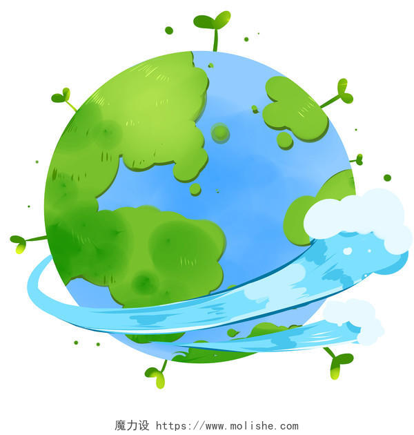 绿色地球手绘卡通保护地球素材环境保护素材